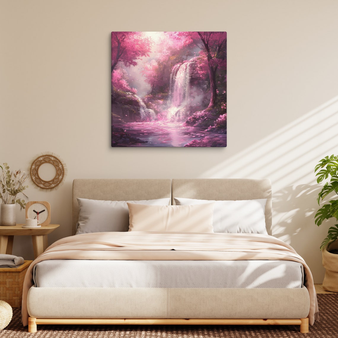 Pink Cherry Blossom Waterfall Spring Flowers Magical Falls Art Print