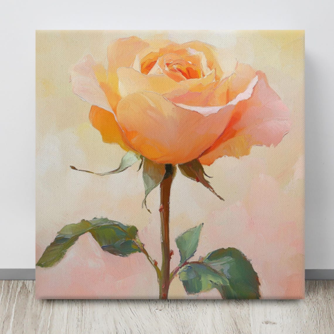 Peach Rose Single Bloom Warm Glow Botanical Floral Painting Art Poster - Image 4