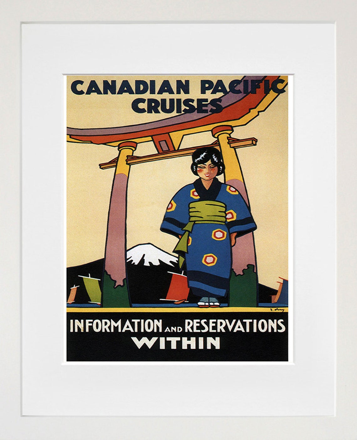 Canadian Pacific Cruises Vintage Japan Kimono Torii Gate Travel Poster