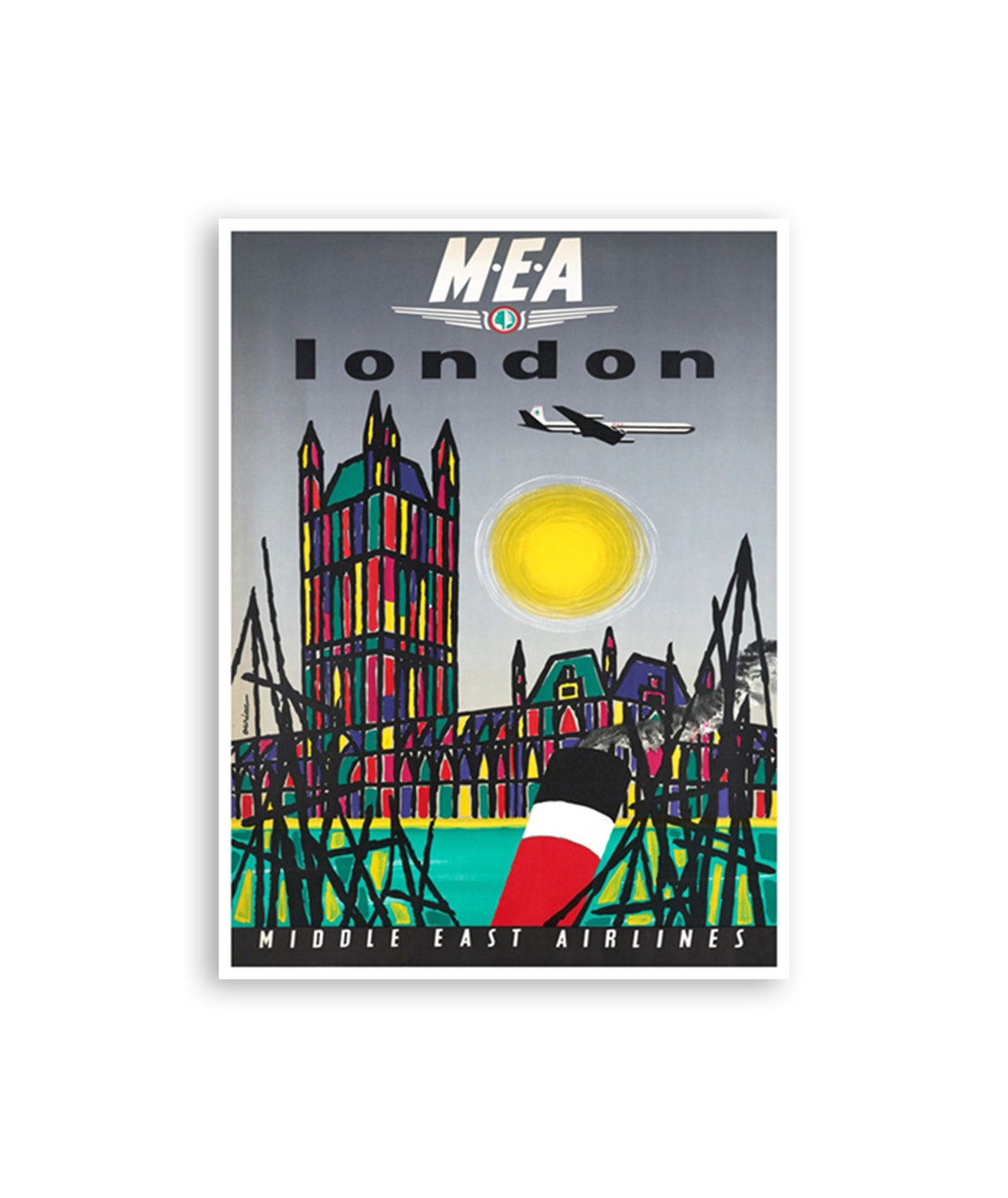 London MEA Middle East Airlines Stained Glass Big Ben Poster