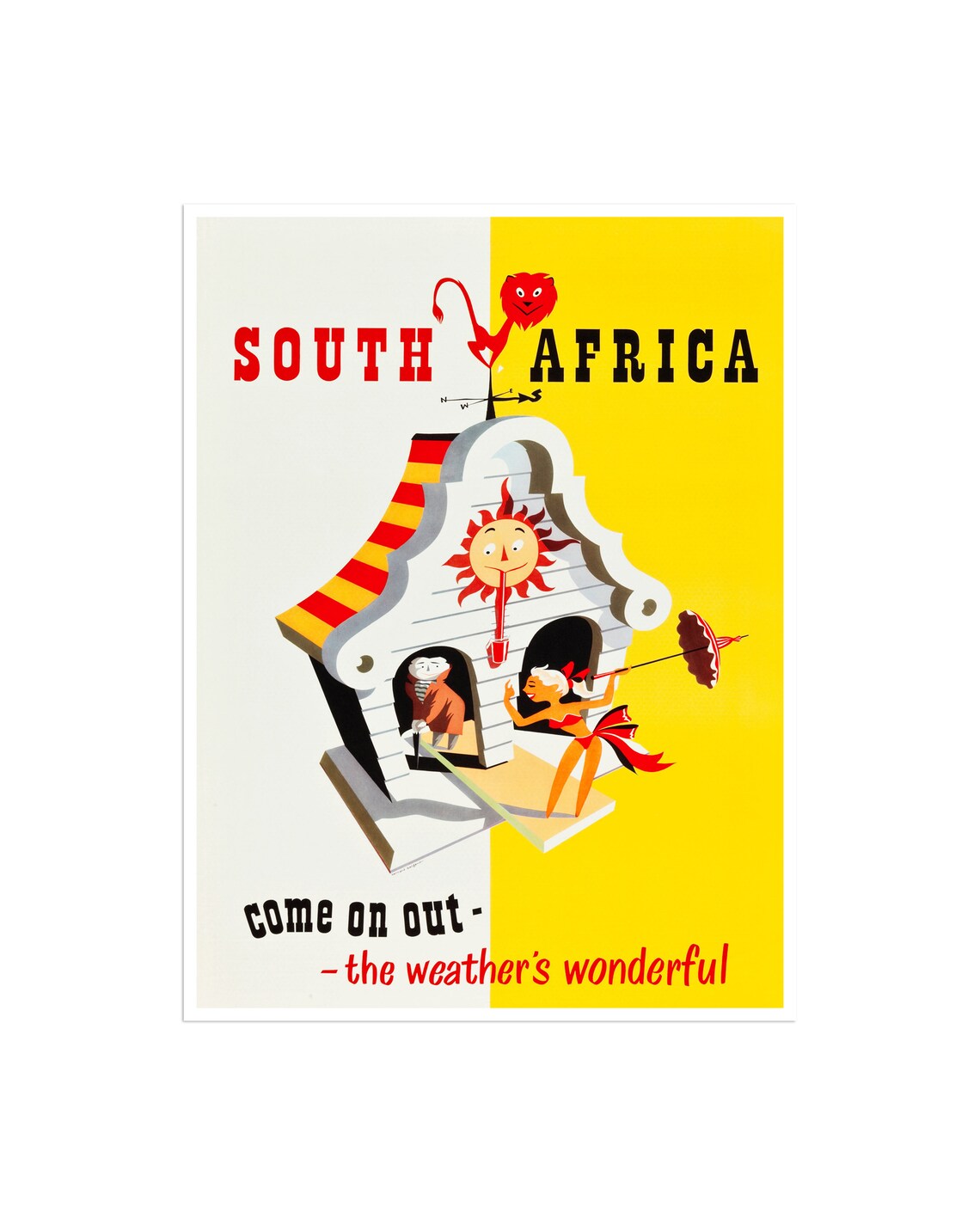 South Africa Vintage Travel Poster Come On Out the Weathers Wonderful