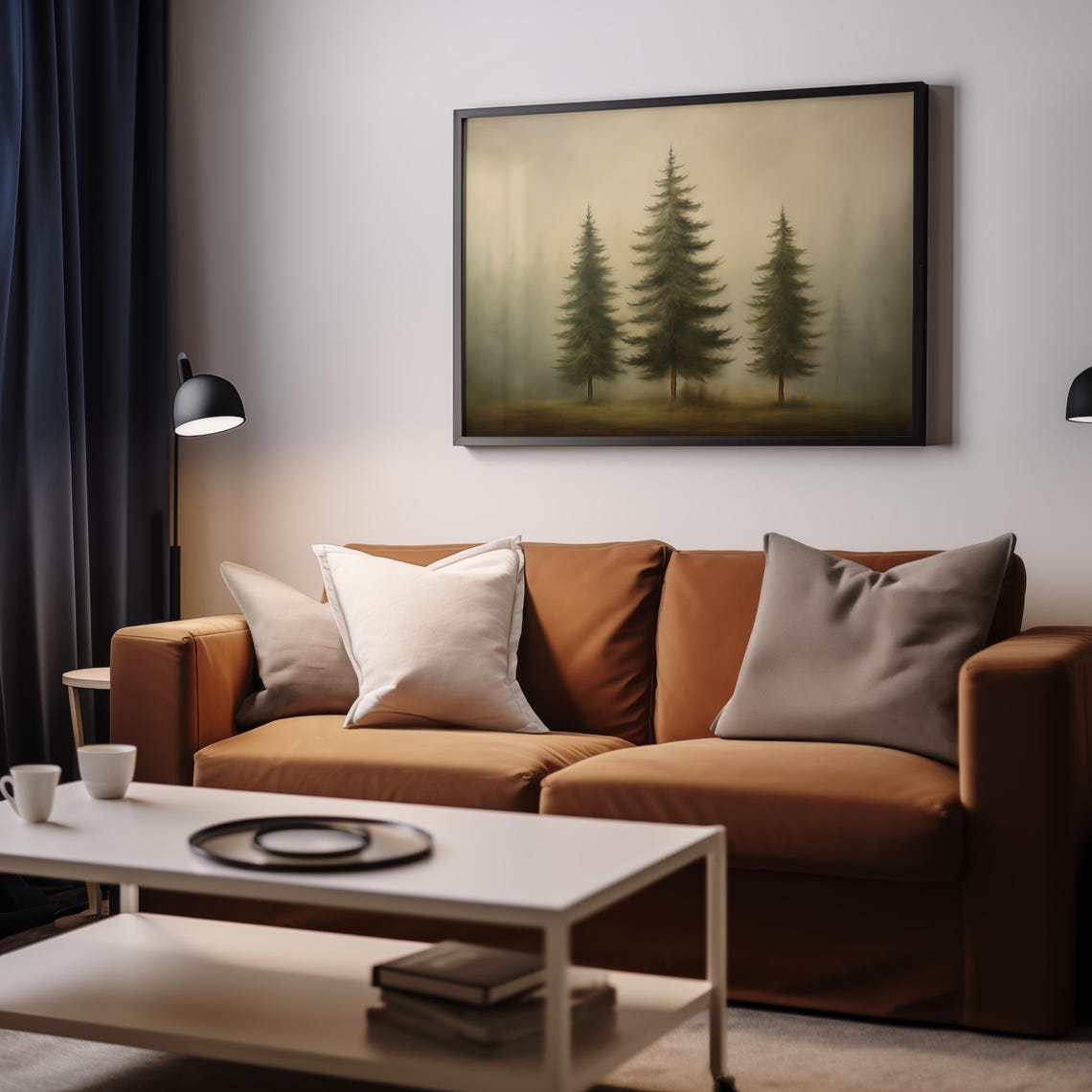 Three Pine Trees Misty Green Forest Minimalist Nature Poster - Image 3