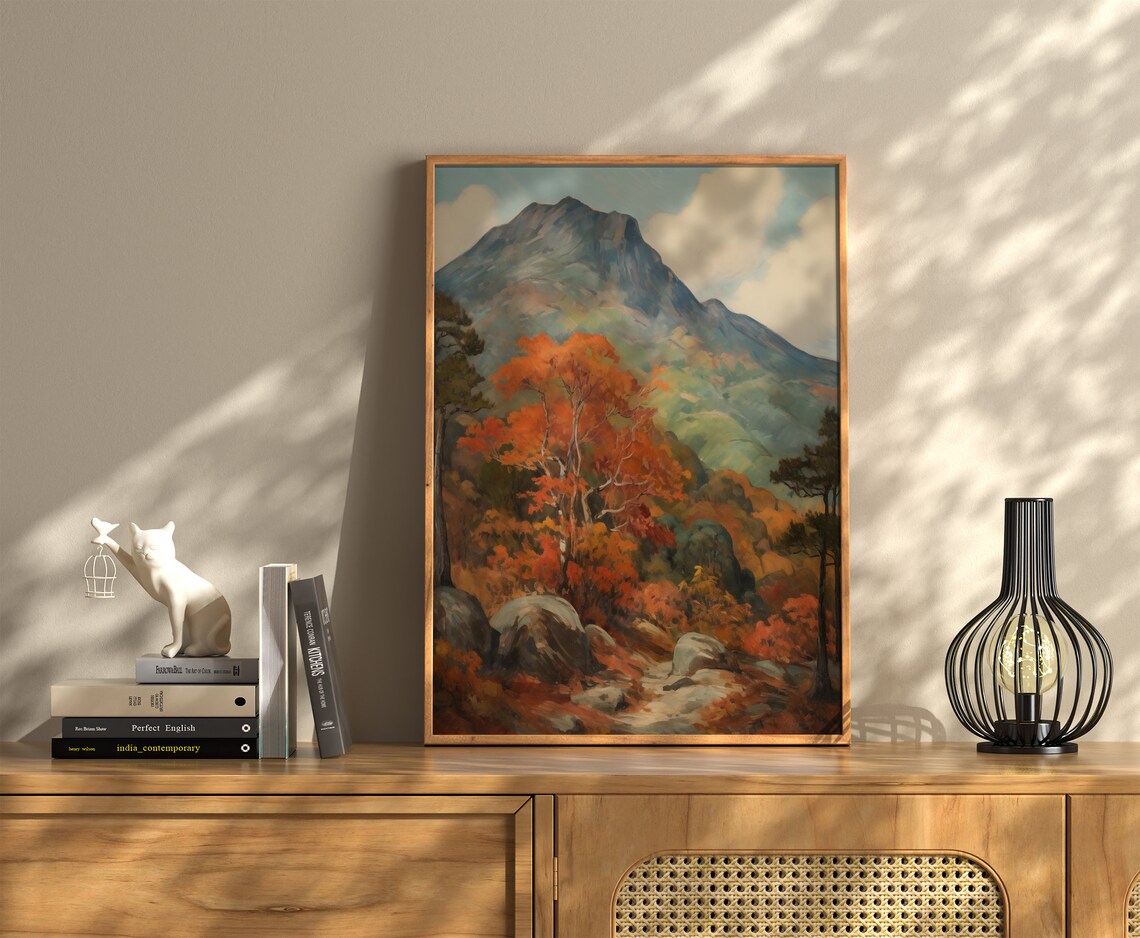 Vintage Autumn Mountain Landscape, Rustic Fall Art Print - Image 3