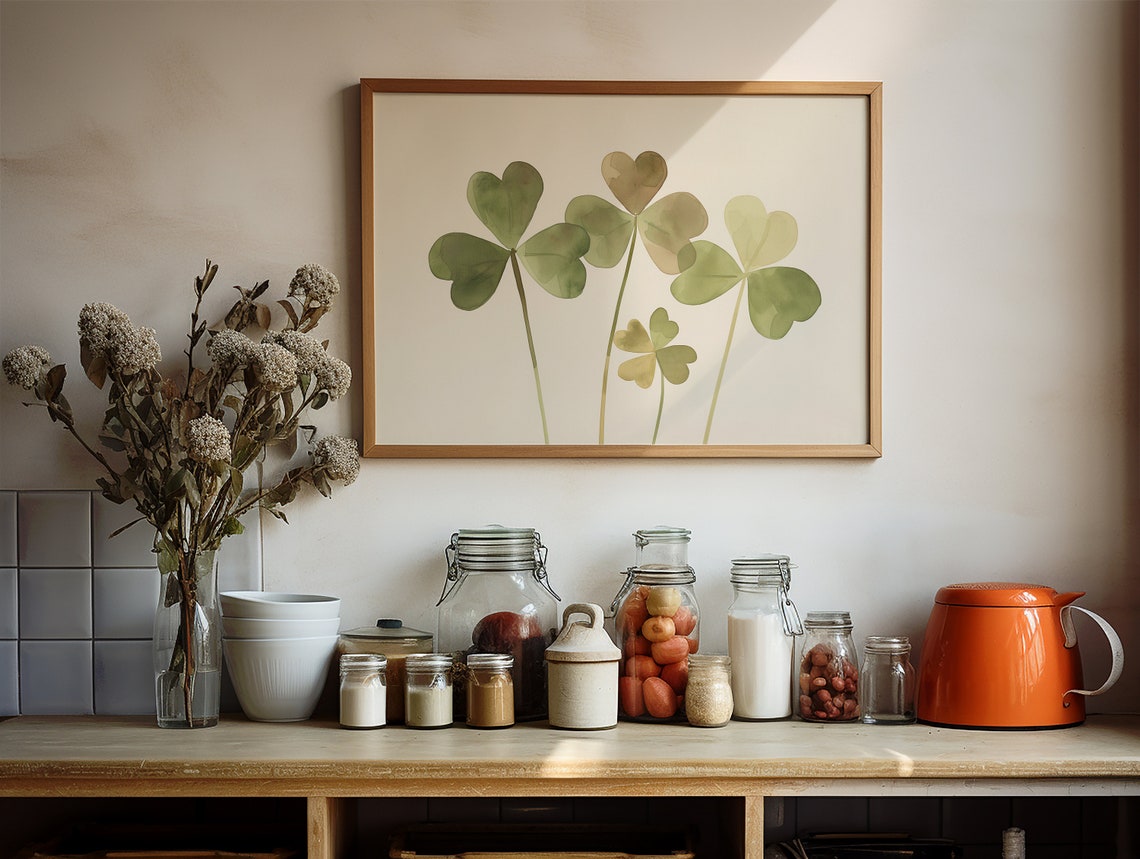 Green Watercolor Shamrock Clover Minimalist Botanical Poster - Image 2