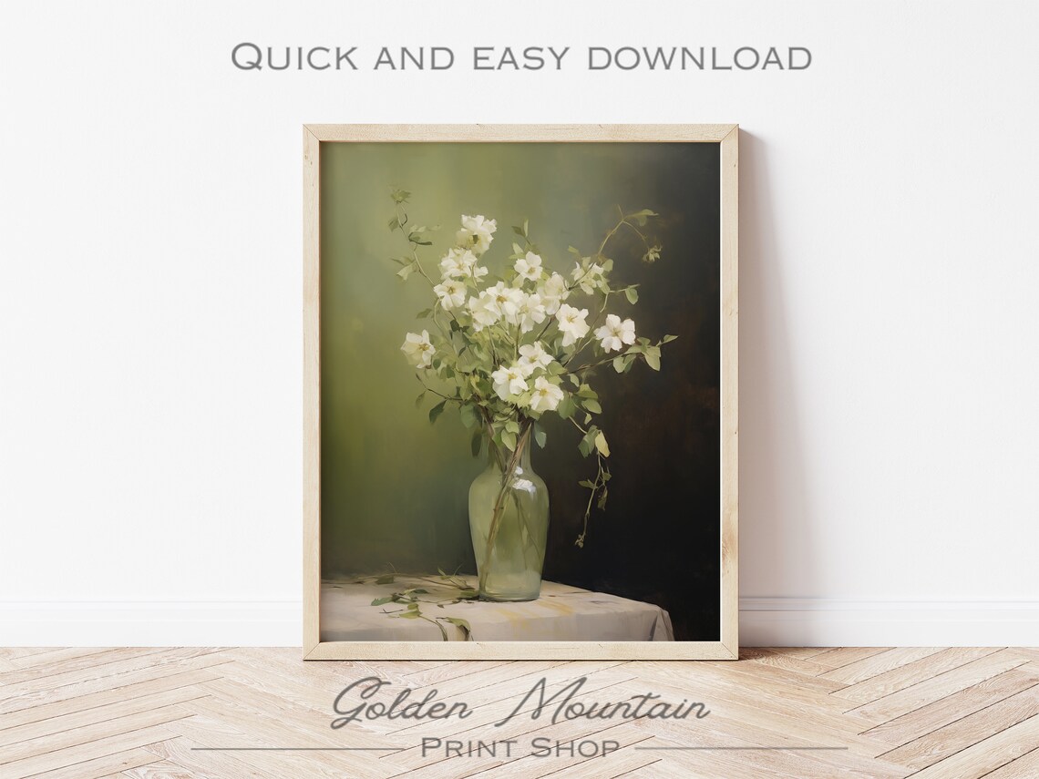 Moody Green Flower Art Print, Dark Academia Floral - Image 3
