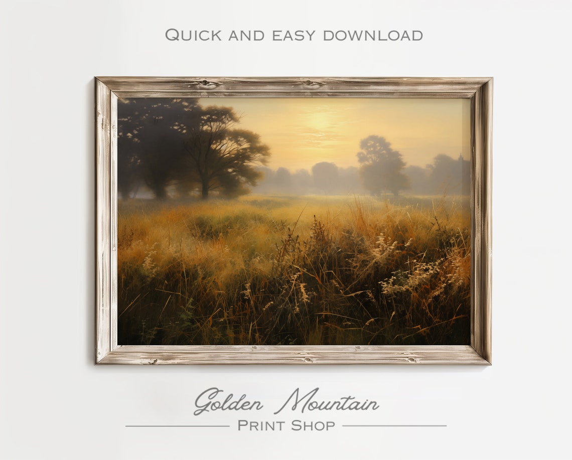 Golden Sunrise Over Misty Meadow With Silhouetted Trees Poster - Image 2