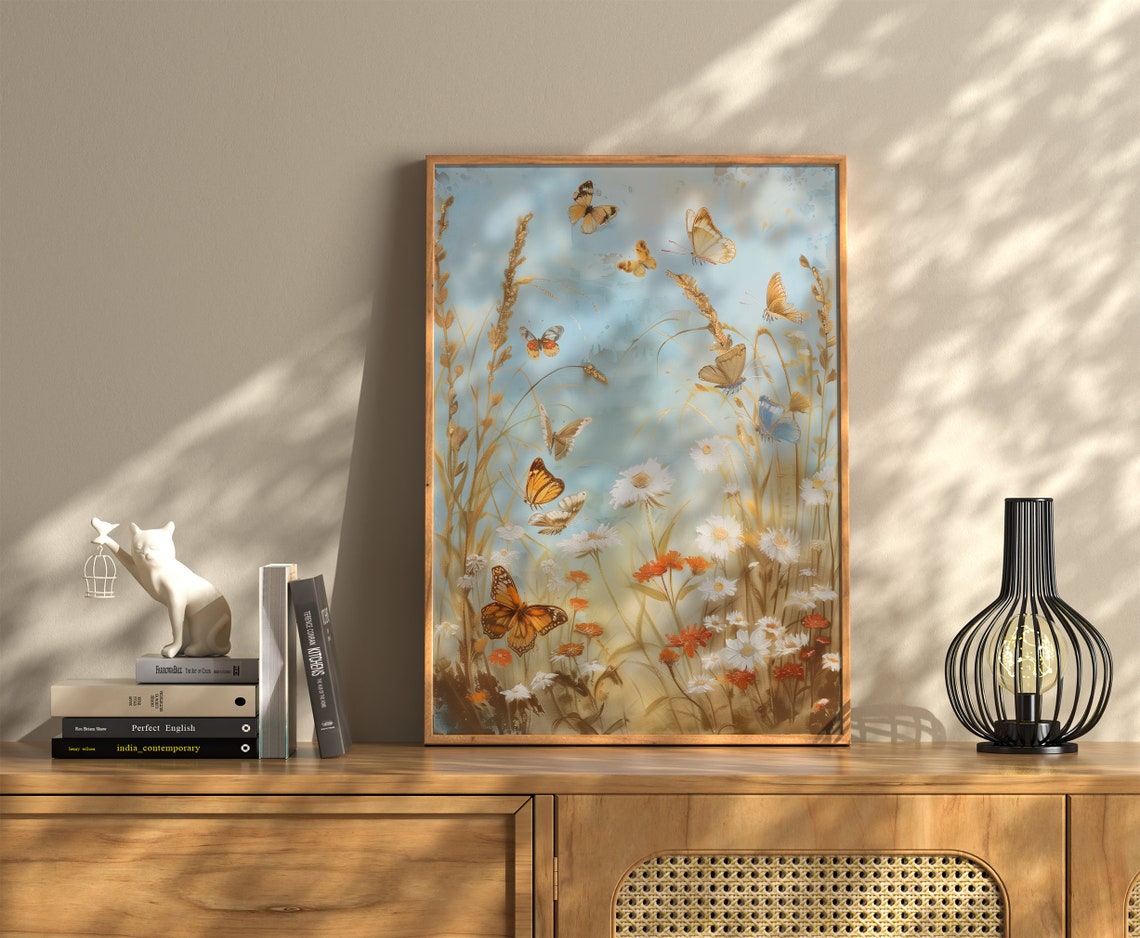 Butterfly Wildflower Field Vintage Summer Meadow Decor Wall Art - Image 3