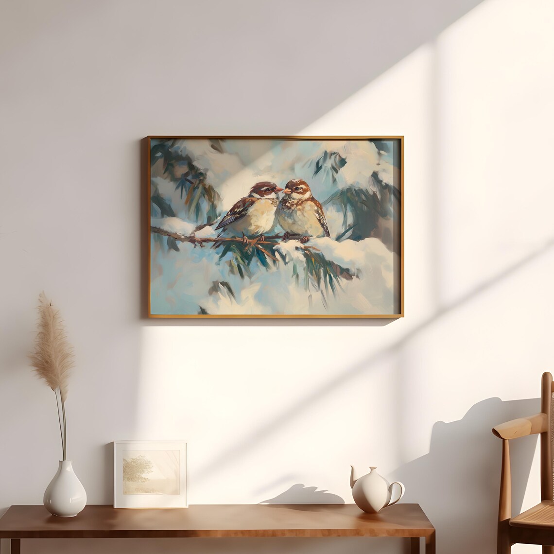 Snowy Christmas Wall Art Winter Nature Bird Christmas Oil Painting Winter Art Christmas Decor Nature Wall Art Winter Forest Print - Image 2
