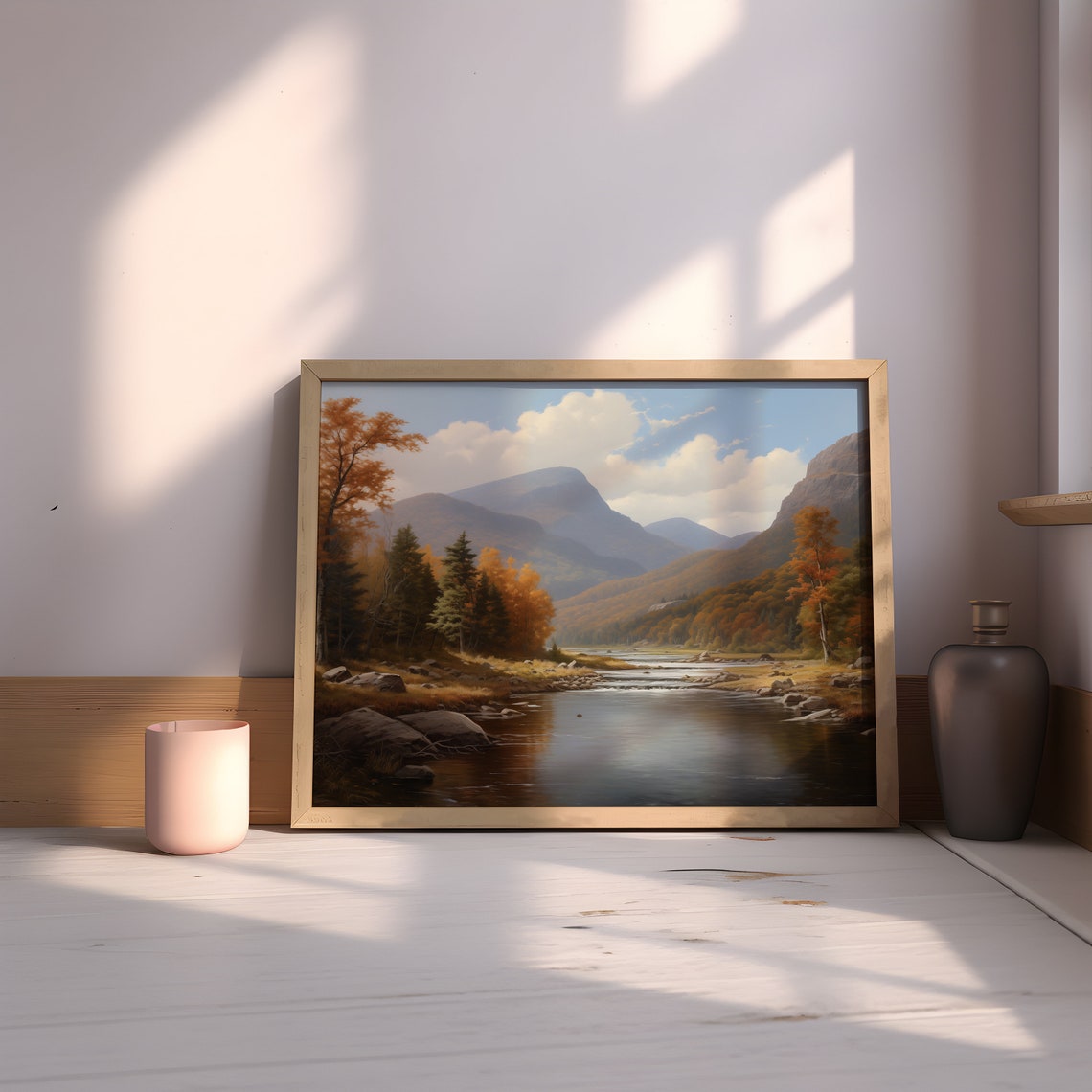 Autumn River Valley Mountain Reflections Vintage Fall Landscape Poster - Image 3