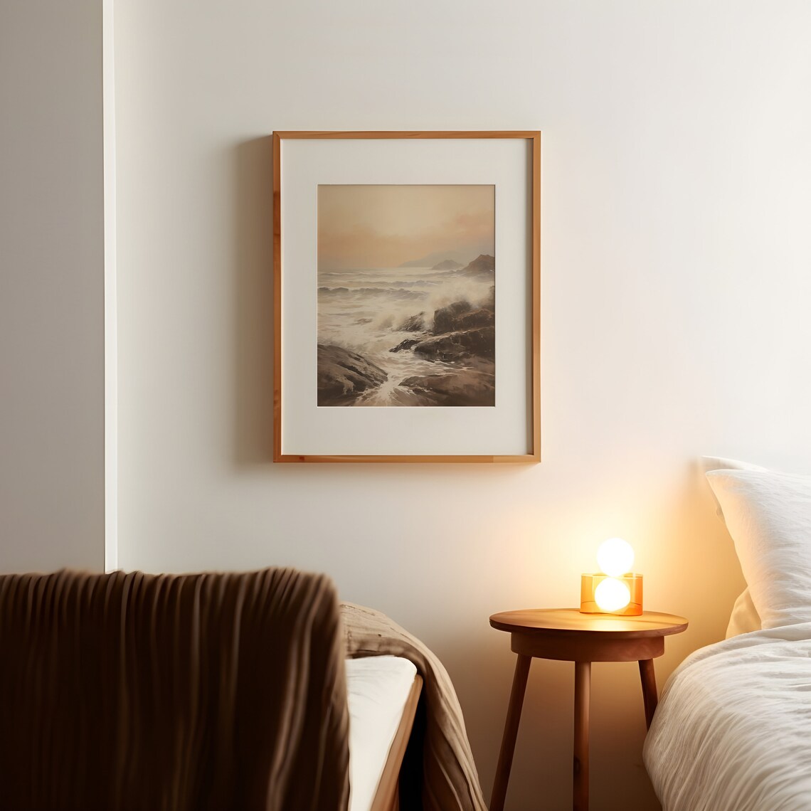 Moody Sunset Waves Crashing On Dark Rocky Coast Seascape Poster - Image 2