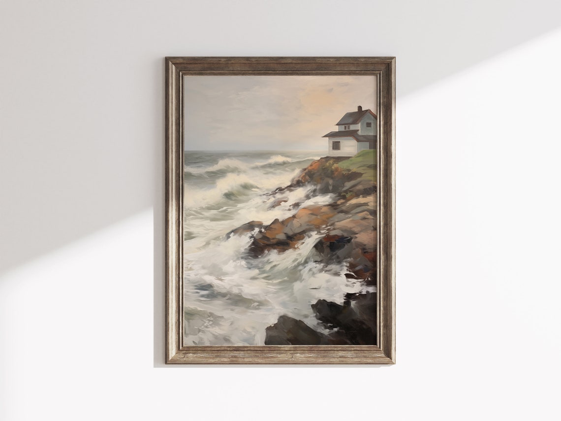 Vintage Moody Coastal Print Ocean Wall Art Beach Print Dark Summer Print Oil Painting Vintage Art Coastal Landscape Painting - Image 2