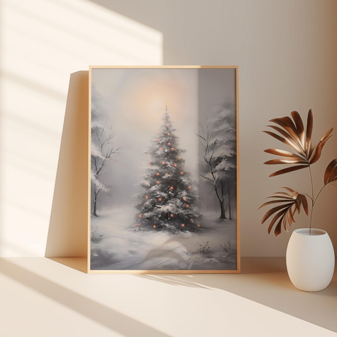 Glowing Christmas Tree Snowy Forest Dawn Winter Holiday Poster - Image 2