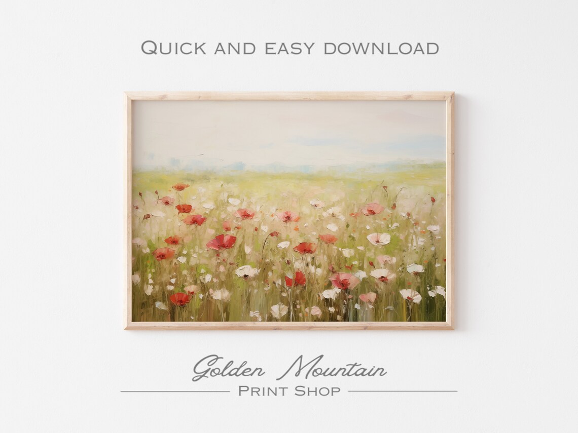 Soft Pink and Red Wildflowers in Sunlit Meadow Impressionist Poster - Image 2