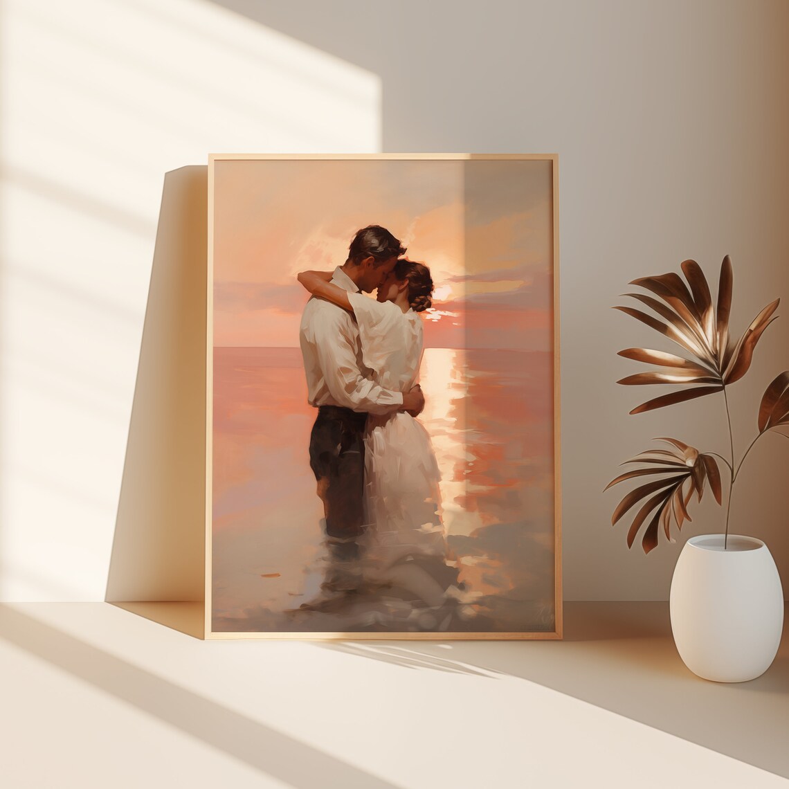 Romantic Couple Embrace At Sunset Ocean Romance Love Wall Art - Image 3
