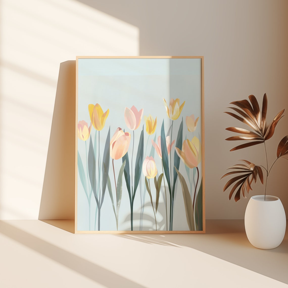 Pastel Tulips Modern Minimalist Floral Spring Bloom Decor Wall Art - Image 2