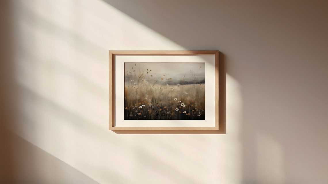 Moody Neutral Wildflowers in Tall Golden Grass Dark Academia Poster - Image 2