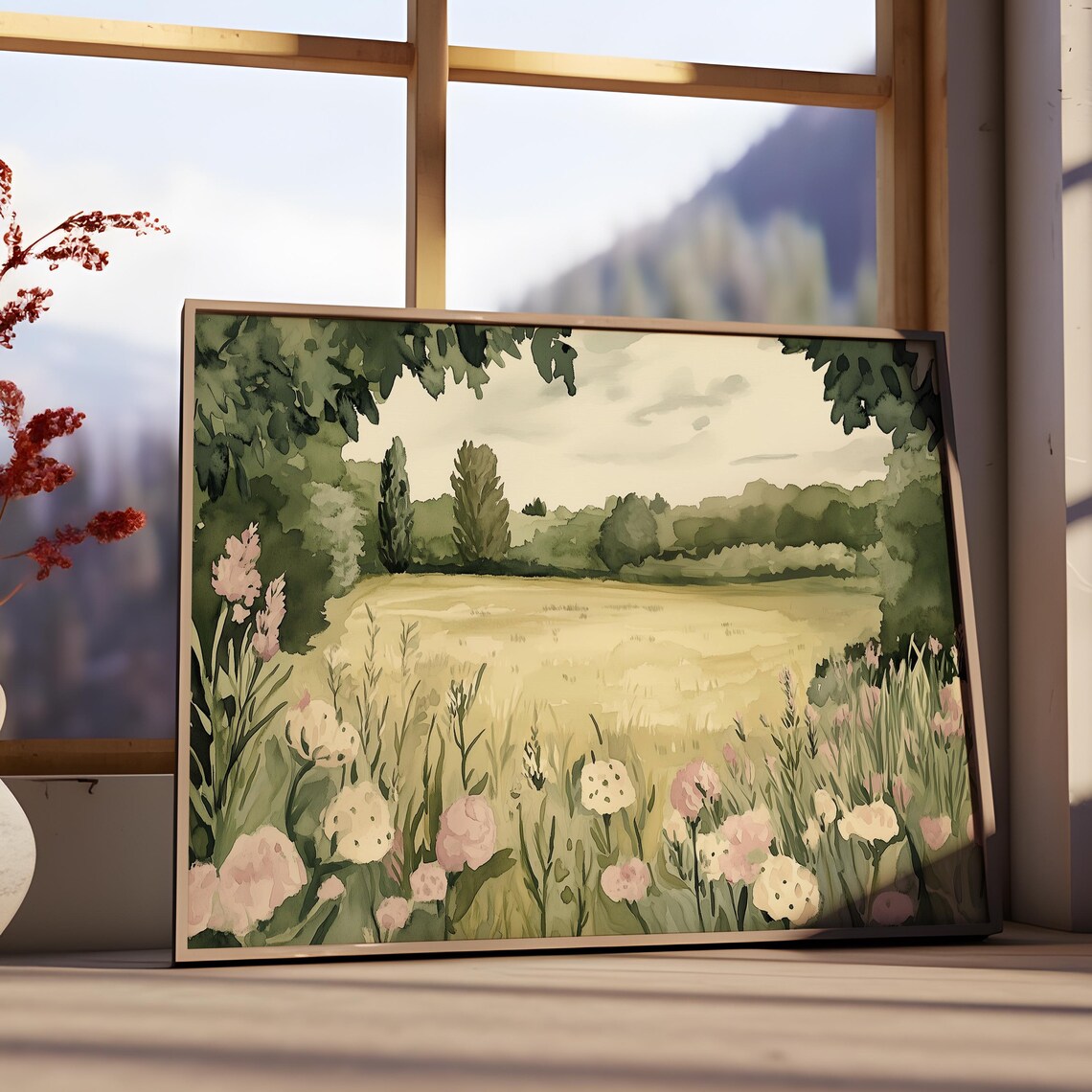 Spring Watercolor Wildflower Field Meadow Pink Blossom Poster - Image 3