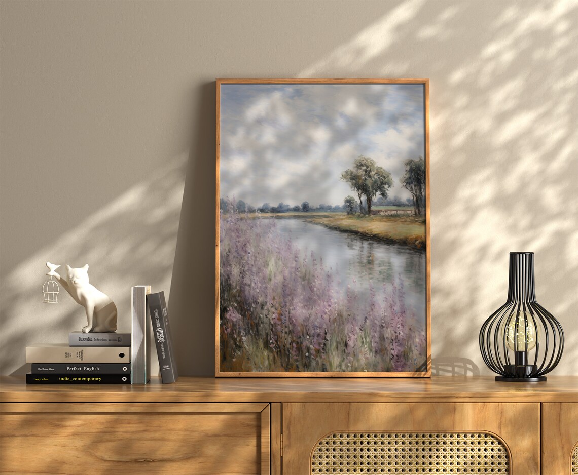 River Bank with Purple Wildflowers Peaceful Landscape Poster - Image 3
