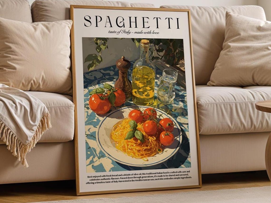Spaghetti Taste of Italy Tomato Pasta Rustic Kitchen Art Poster