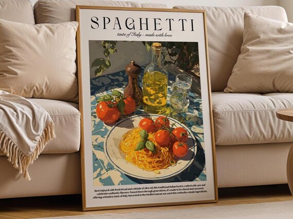Spaghetti Taste of Italy Tomato Pasta Rustic Kitchen Art Poster