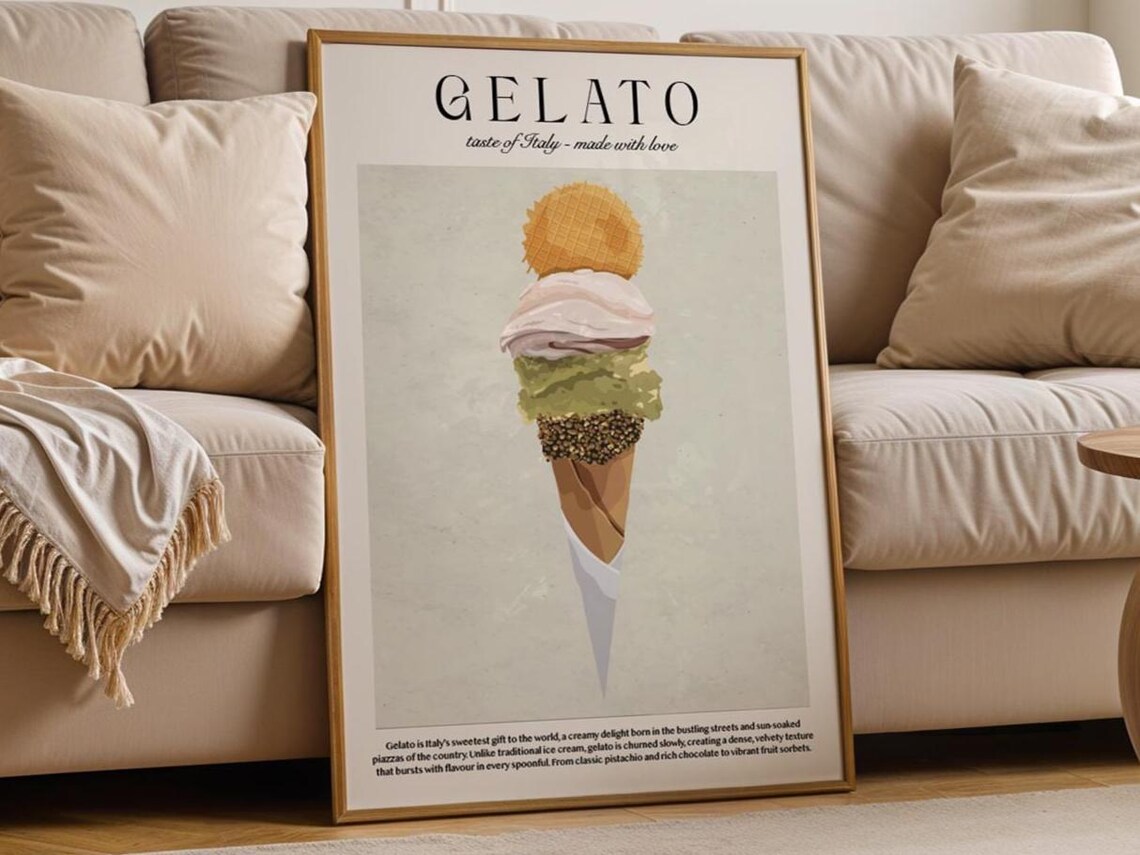 Gelato Italian Ice Cream Illustration Poster Taste Of Italy Dessert