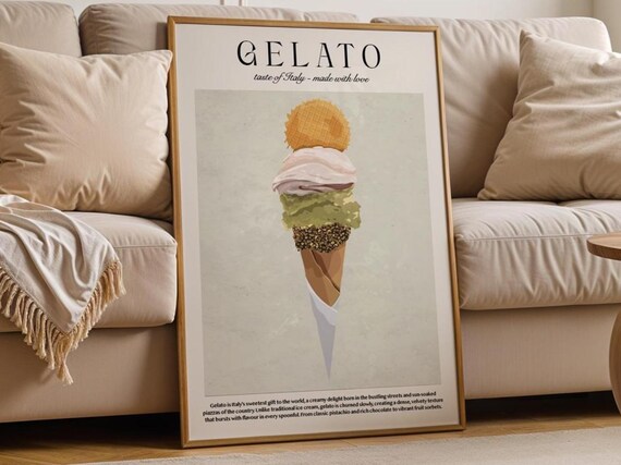 Gelato Italian Ice Cream Illustration Poster Taste Of Italy Dessert