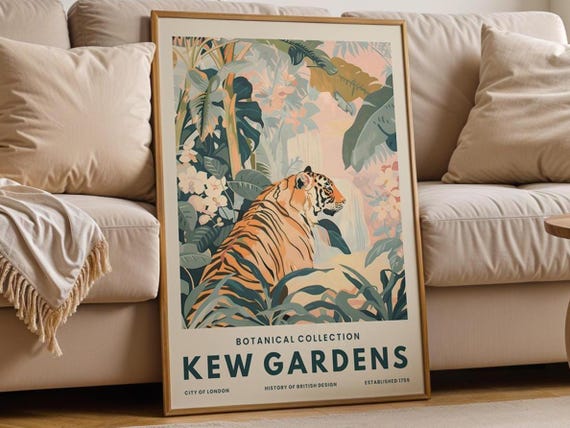 Vintage Tiger Print, Botanical Jungle Art
