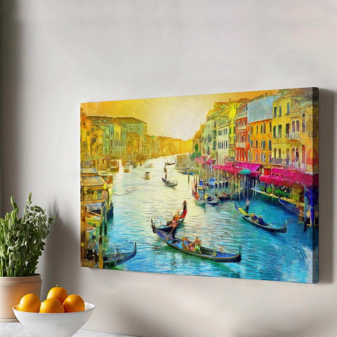 Venice Grand Canal Gondolas Golden Light Italy Oil Painting Travel Poster