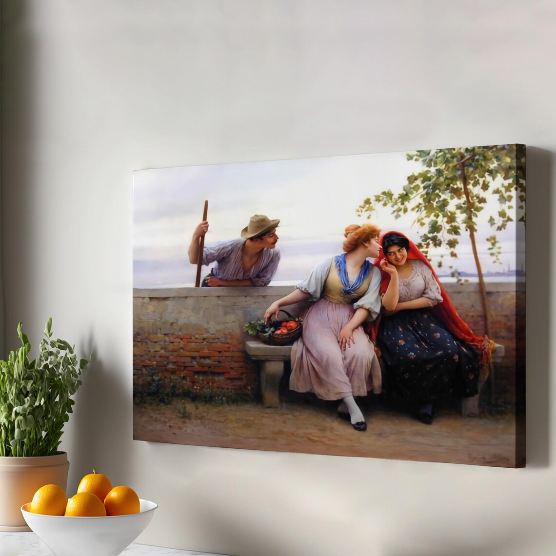 Vintage Gossip Scene Classic European Oil Painting Art Print