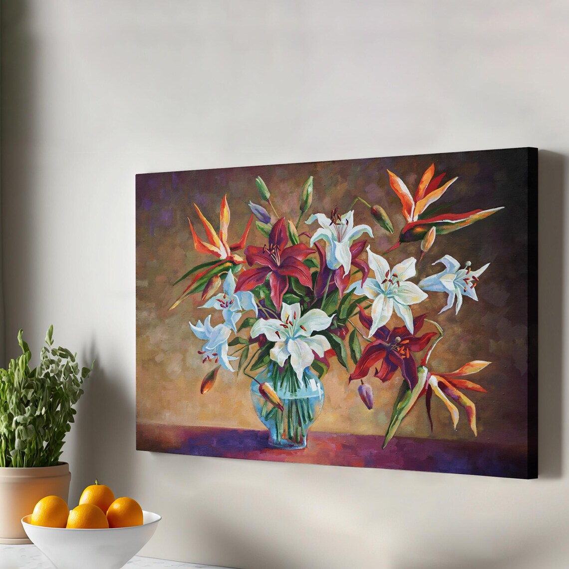 Lily Flowers, Oil Painting Style Modern Decor
