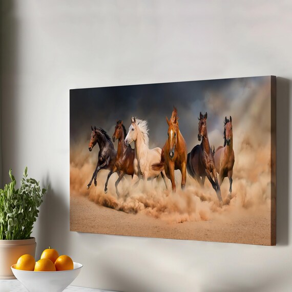 Wild Horses Galloping Dust Storm Dramatic Equine Herd Poster
