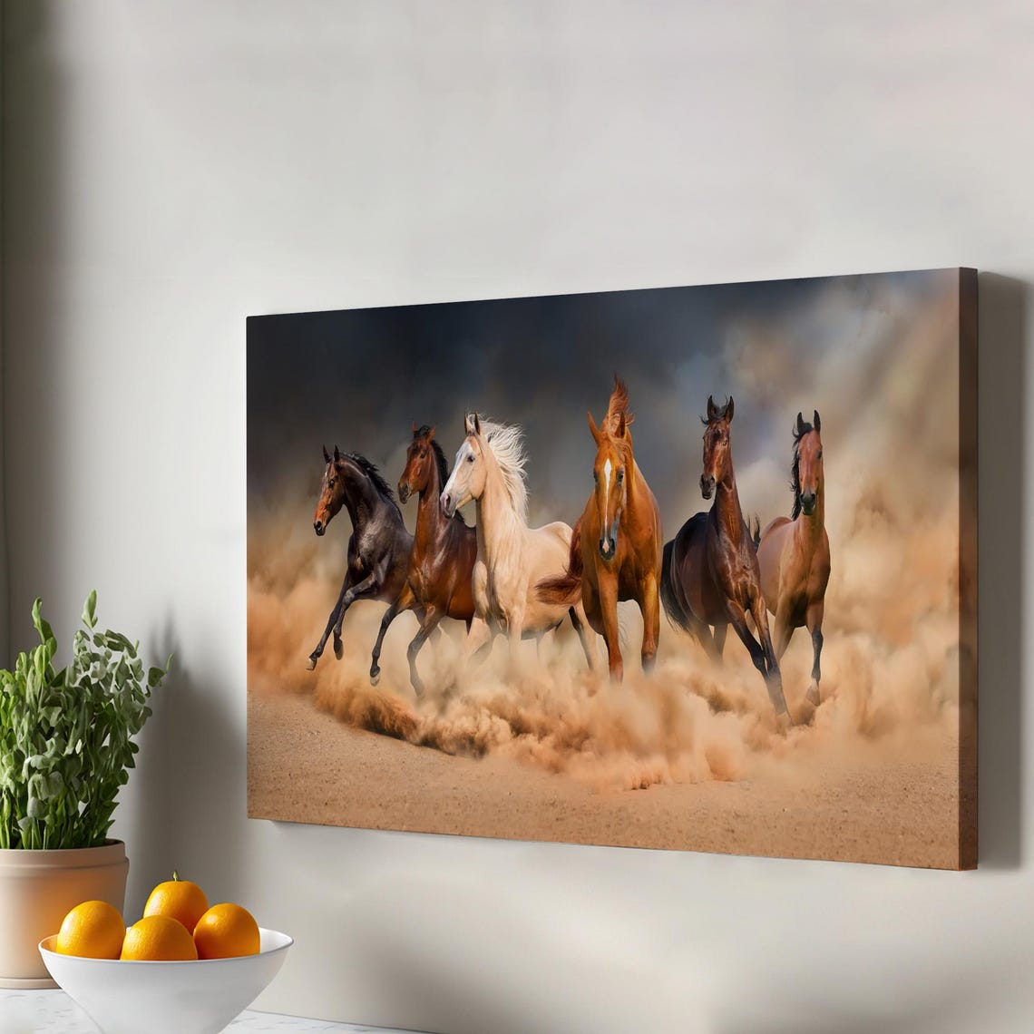 Wild Horses Galloping Dust Storm Dramatic Equine Herd Poster