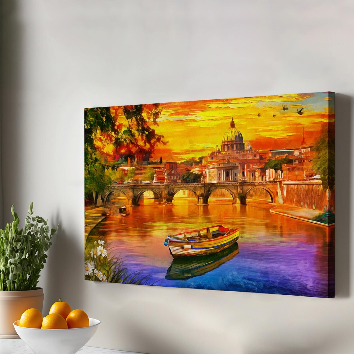 Saint Peters Basilica Tiber River Sunset Rome Italy Canvas Wall Art