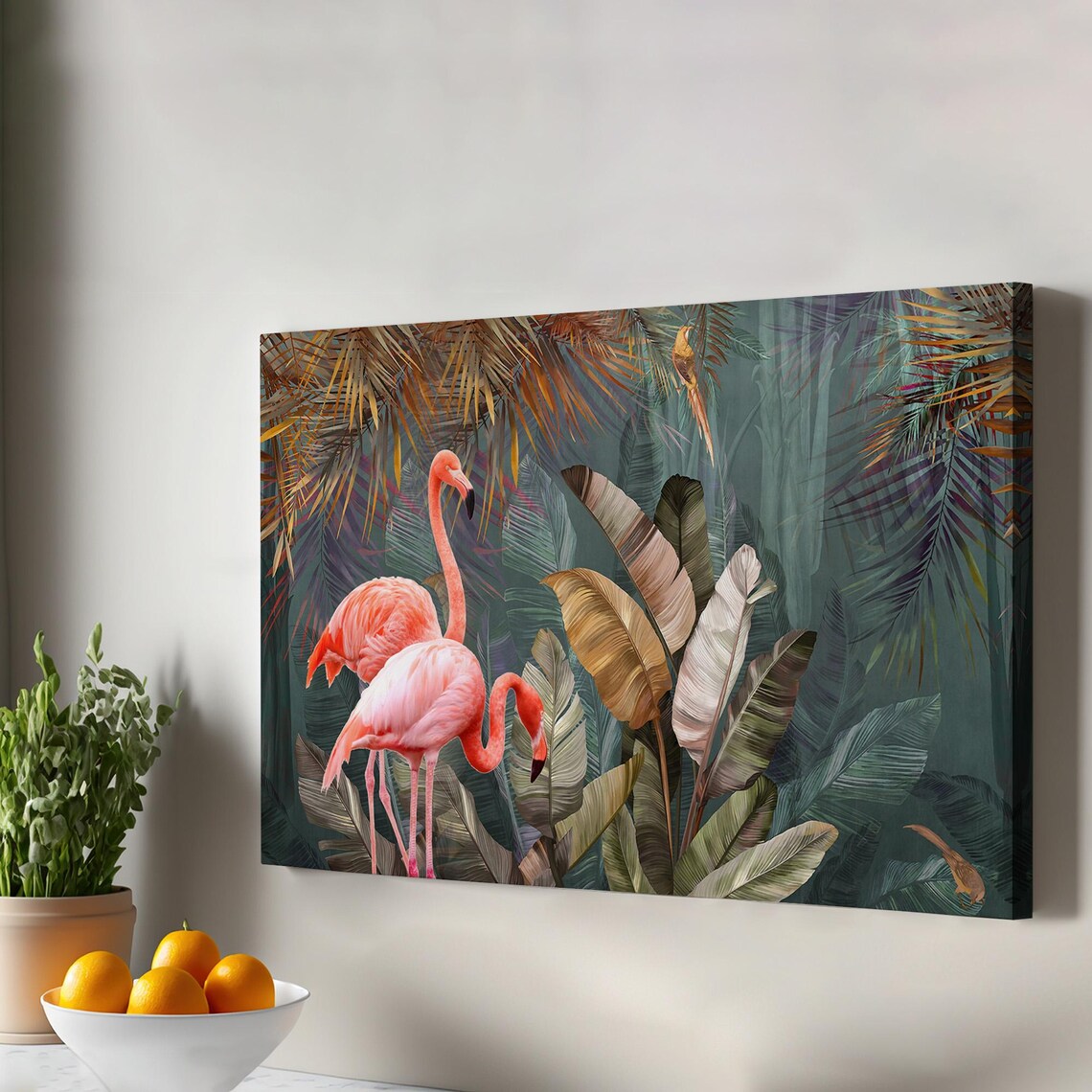 Pink Flamingos Tropical Jungle Oil Painting Decorative Poster