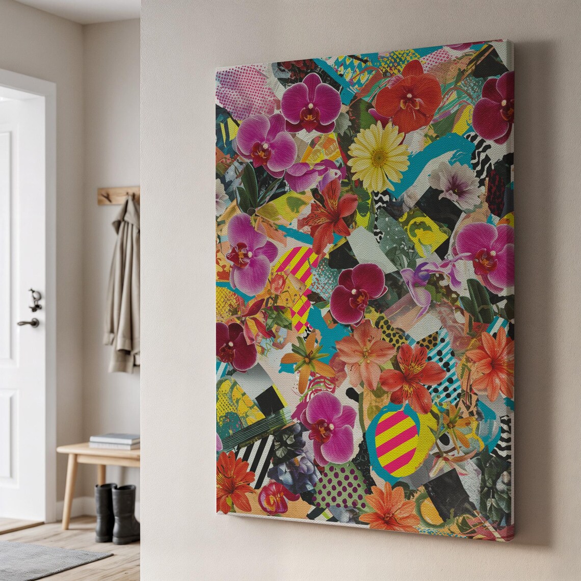 Colorful Floral Collage Canvas Orchid Pop Art Modern Flower Wall Art