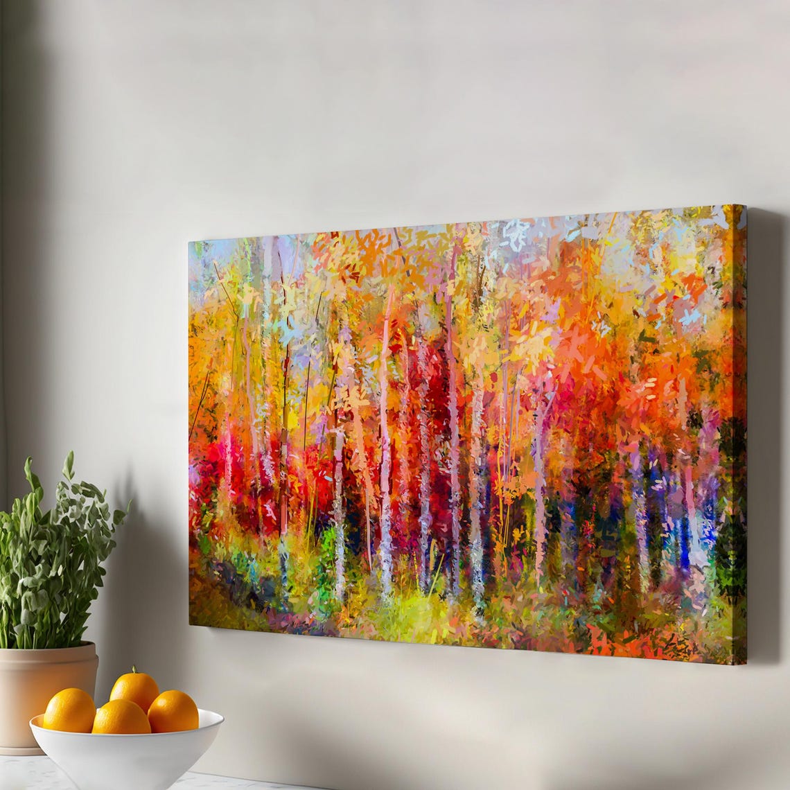 Autumn Trees Oil Painting Look Decorative Canvas Wall Art Framed Abstract Modern Decor