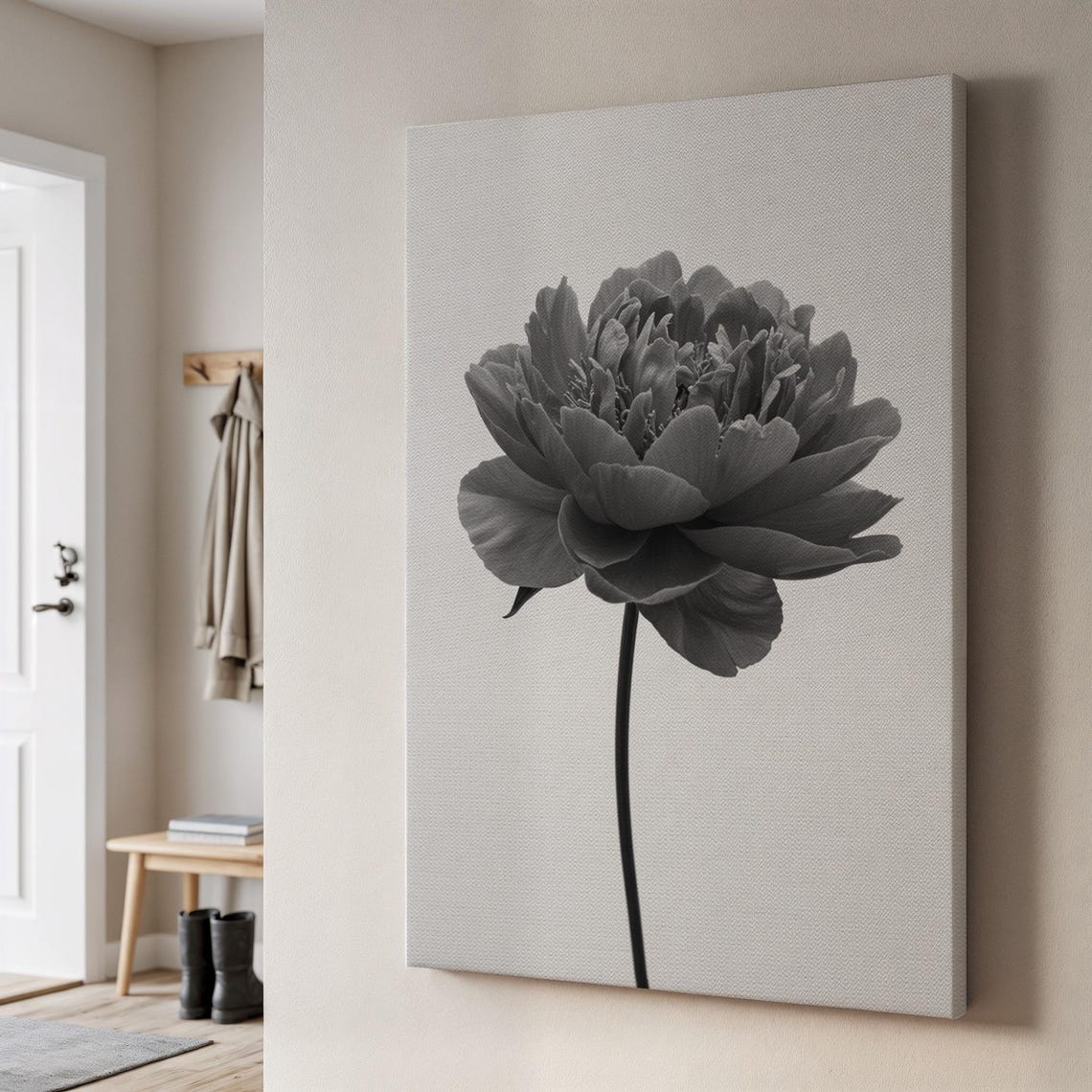 Black And White Peony Canvas Wall Art Minimalist Flower Print Elegant Monochrome Botanical Decor Modern Gift For Calm Stylish Homes