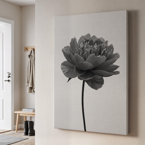 Black And White Peony Canvas Wall Art Minimalist Flower Print Elegant Monochrome Botanical Decor Modern Gift For Calm Stylish Homes
