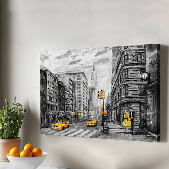 New York Yellow Taxis Empire State Building Street Art Poster