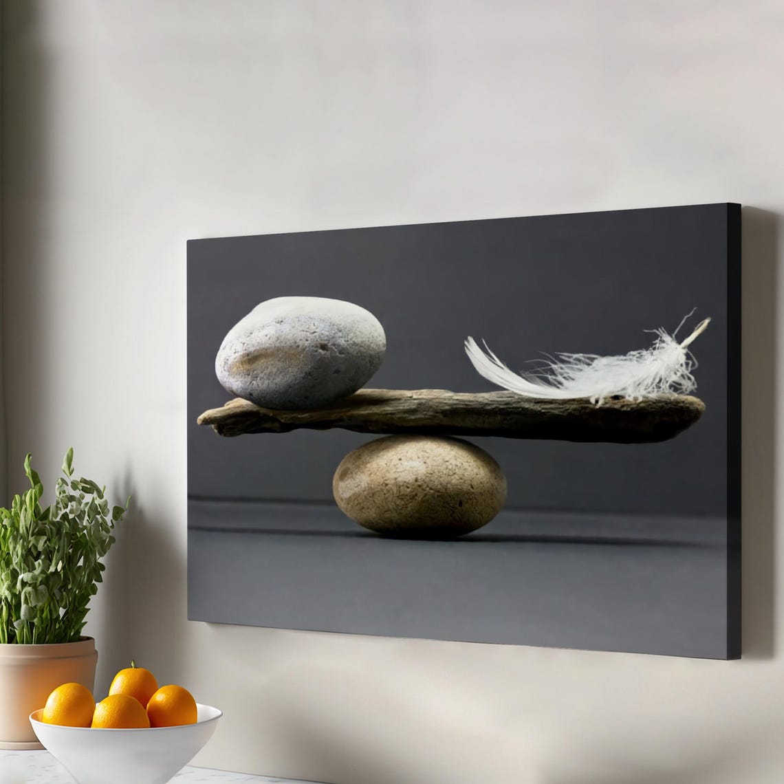 Balancing Stone And Feather Zen Still Life Canvas Art Poster
