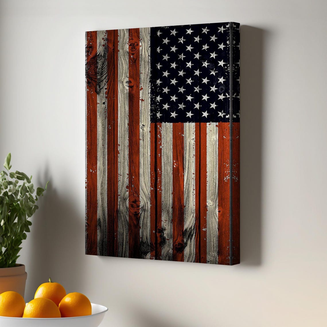 Rustic American Flag on Weathered Wood Planks Vintage Patriotic Poster