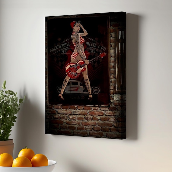 Rock N Roll Pin Up Tattoo Girl Guitar Hot Rod Retro Rumble 59 Poster