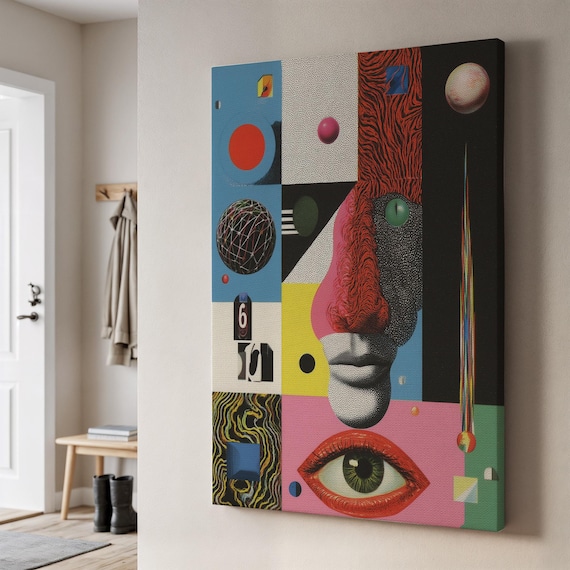 Abstract Geometric Face Pop Art Canvas Bold Eye Surreal Portrait Wall Art