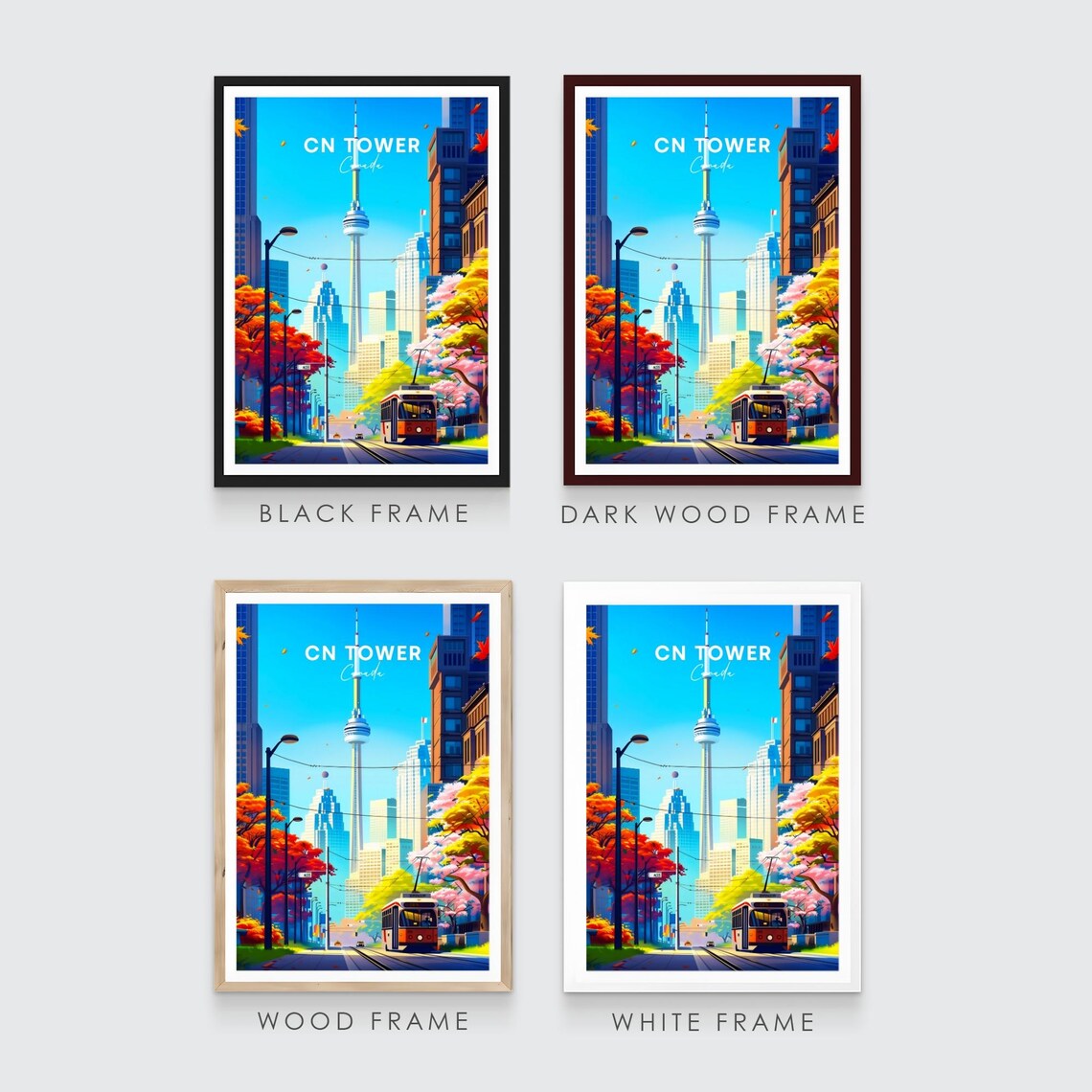 CN Tower Toronto Streetcar and Autumn Trees Canada Travel Poster - Image 3