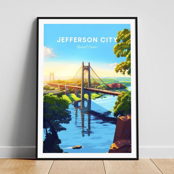 Jefferson City Missouri Suspension Bridge Sunset River Poster