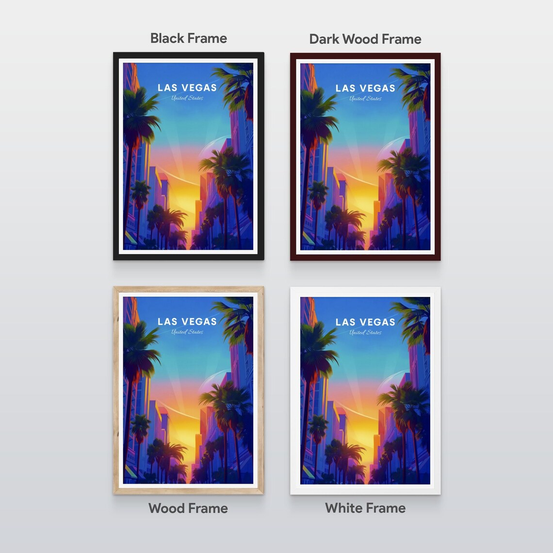 Las Vegas Nevada Strip Palm Boulevard Sunset Towers Retro Poster - Image 2
