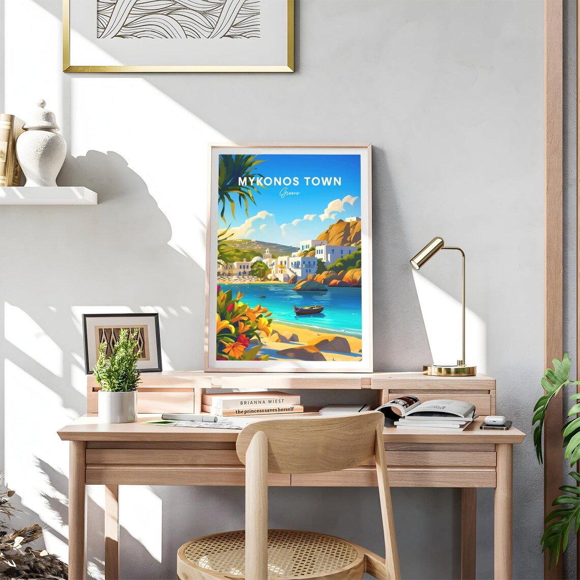 Mykonos Town Greece White Houses Turquoise Bay Beach Travel Poster - Image 4