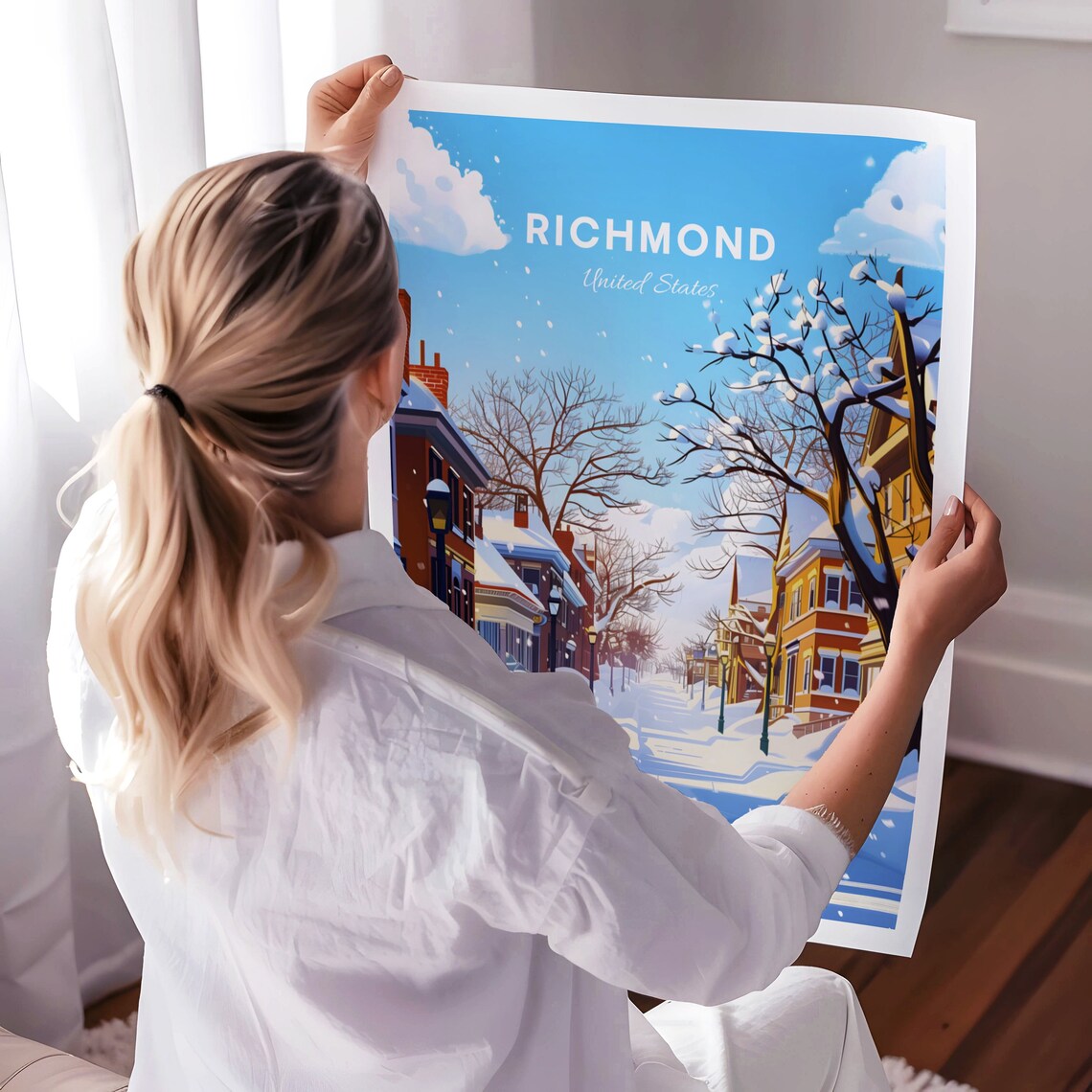 Richmond Snowy Winter Residential Street Holiday Travel Poster - Image 3