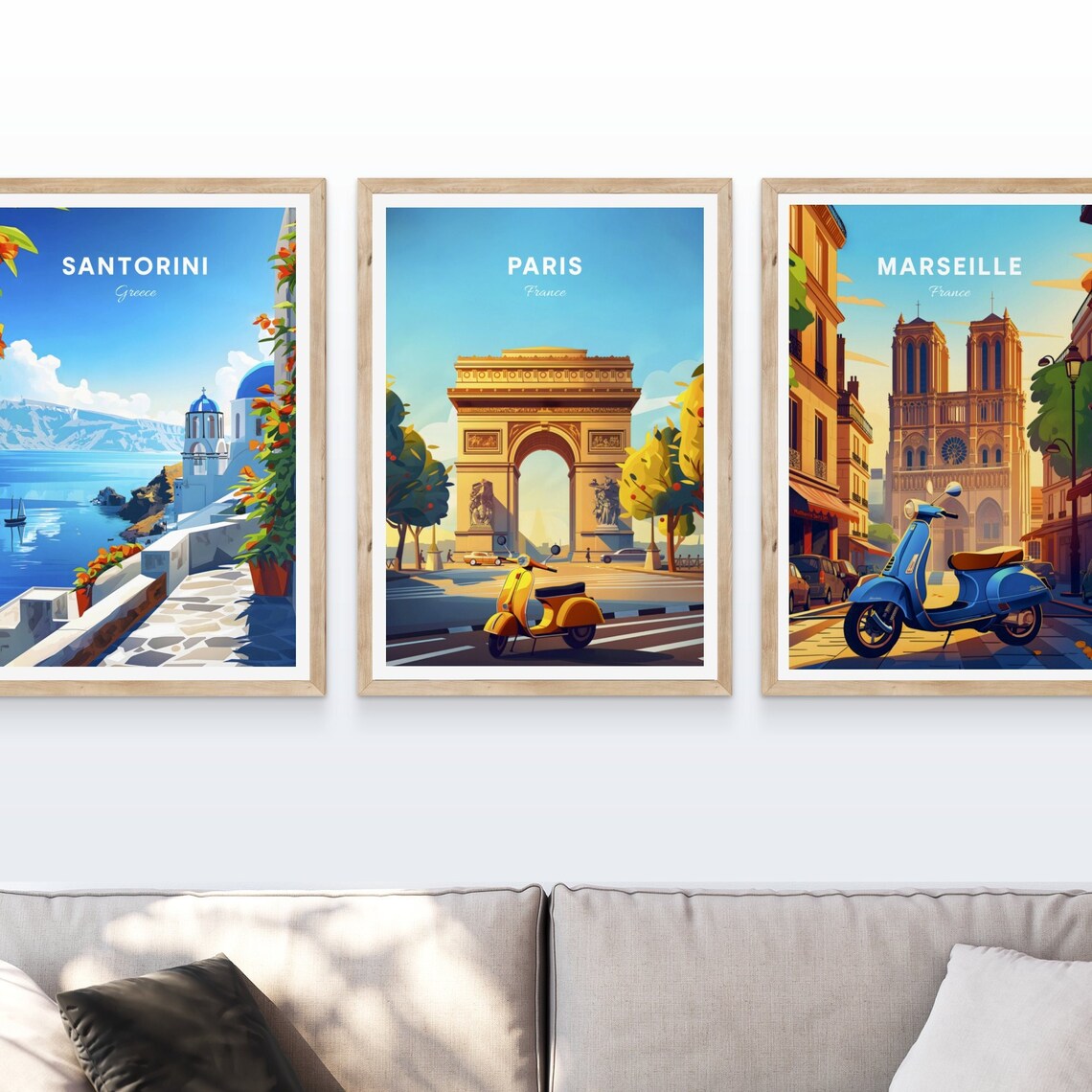 Paris France Arc de Triomphe Vintage Yellow Scooter Travel Poster - Image 4