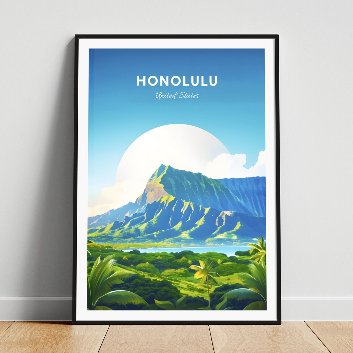Honolulu Hawaii Lush Volcanic Mountain Valley at Sunrise Travel Poster